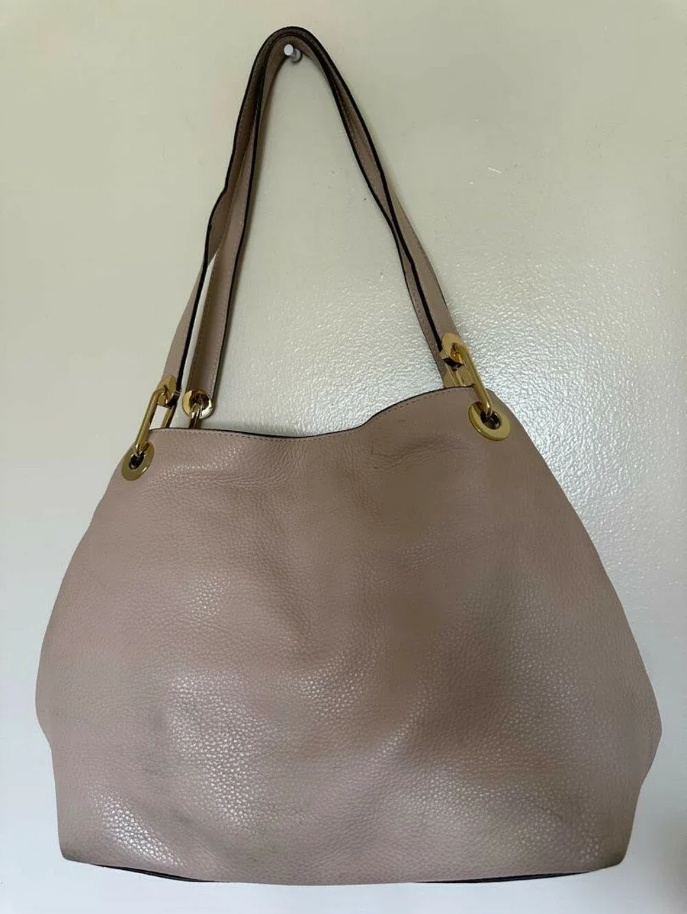 Michael Kors Raven Pebble Soft Pink / Gold Leather Large Shoulder Tote Bag